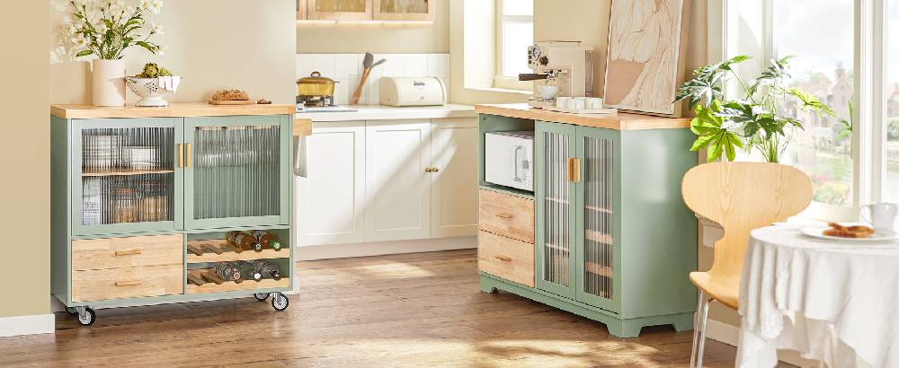 Sobuy SoBuy Küchenwagen mit Flaschenablage Kücheninsel mit Weinglashalter Küchenschrank Sideboard Grün FKW114-GR Blitzverkäufe