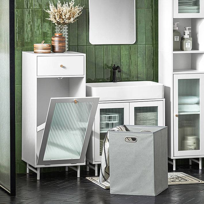 Sobuy SoBuy Wäscheschrank mit Wäschesack Wäschetruhe mit Glastür Wäschesammler Weiß BZR116-W Weihnachtsangebot
