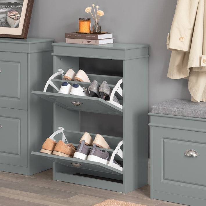Sobuy SoBuy Schuhkipper Schuhschrank mit 2 Klappen Schuhkommode Hellgrau FSR78-HG Kauf eins, bekomm eins gratis