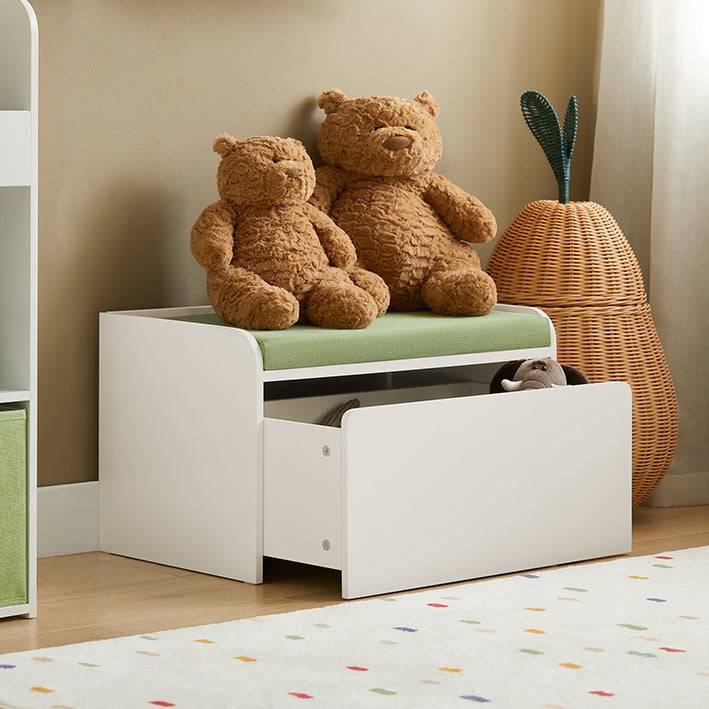 Sobuy SoBuy Spielzeugtruhe Sitzbank mit Sitzkissen Aufbewahrungsbox für Kinder Grün Weiß KMB80-W Tiefpreis