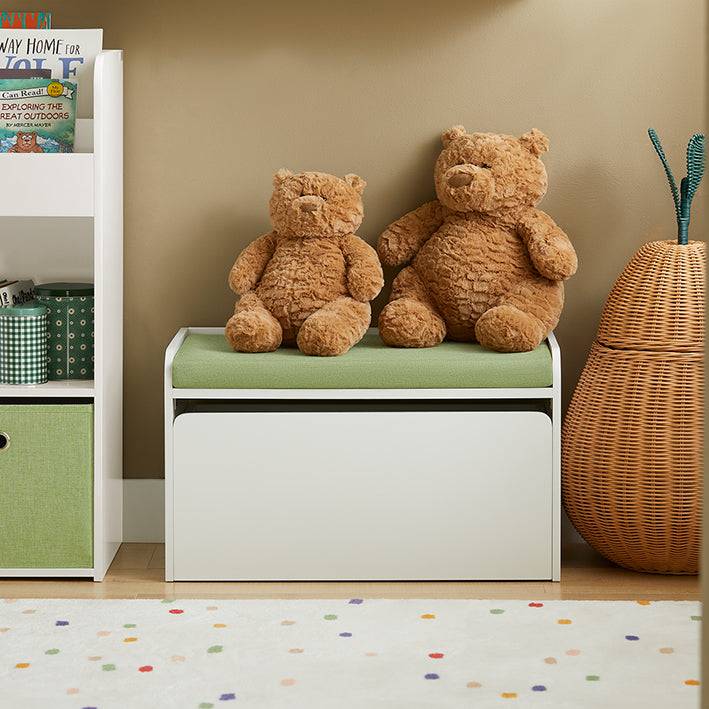 Sobuy SoBuy Spielzeugtruhe Sitzbank mit Sitzkissen Aufbewahrungsbox für Kinder Grün Weiß KMB80-W Tiefpreis