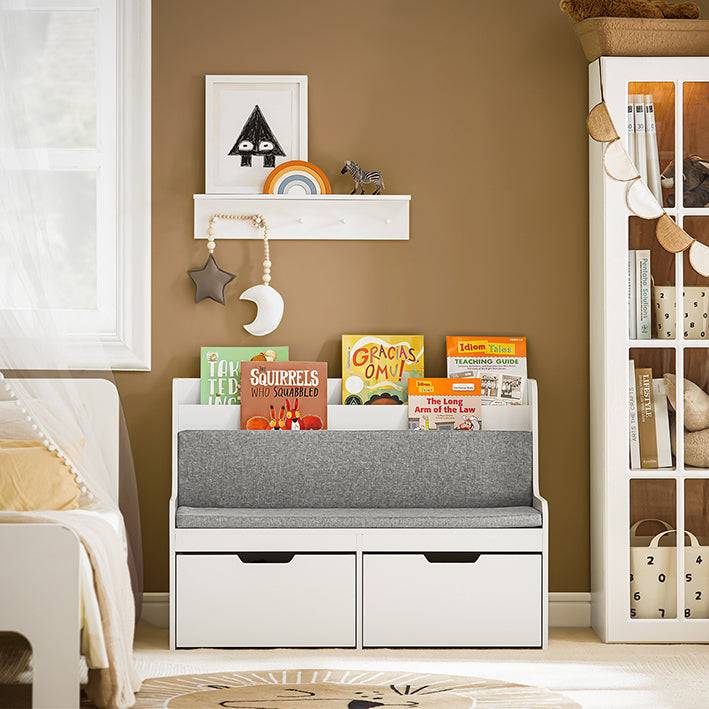 Sobuy SoBuy Kinder Sitzbank mit Bücherregal und Sitzkissen Spielzeugtruhe Aufbewahrungsbox mit Rollen Weiß KMB66-W 2025
