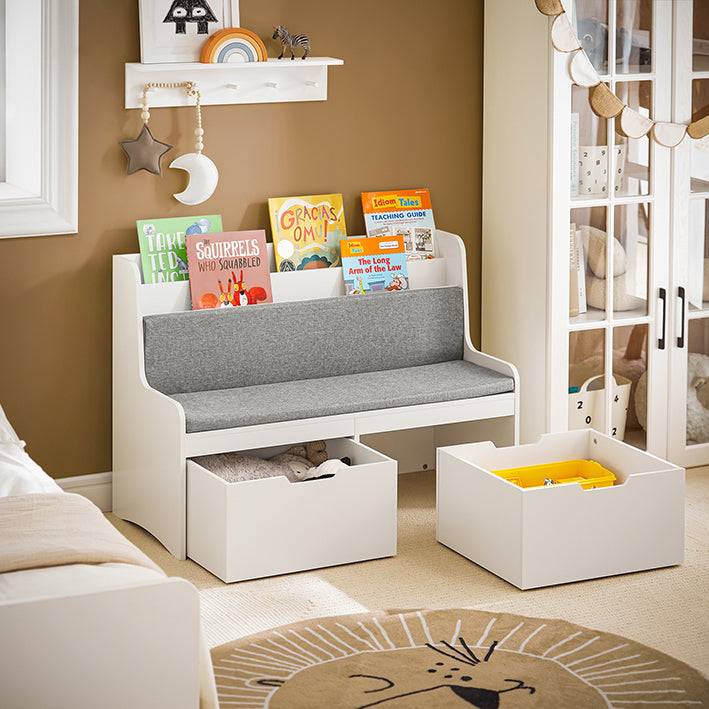 Sobuy SoBuy Kinder Sitzbank mit Bücherregal und Sitzkissen Spielzeugtruhe Aufbewahrungsbox mit Rollen Weiß KMB66-W 2025