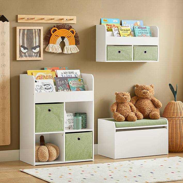 Sobuy SoBuy Kinderbücherregal mit 2 Stoffboxen Spielzeugregal Aufbewahrungsregal für Kinder KMB79-W Blitzverkäufe