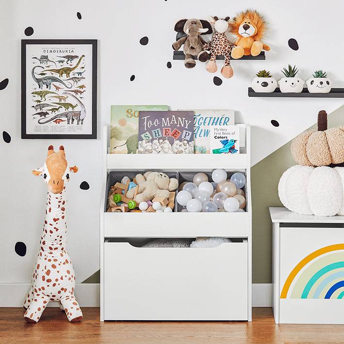 Sobuy SoBuy Kinderregal mit 2 Stoffboxen Bücherregal Spielzeugtruhe mit Rollen KMB71-W Kostenloser Versand