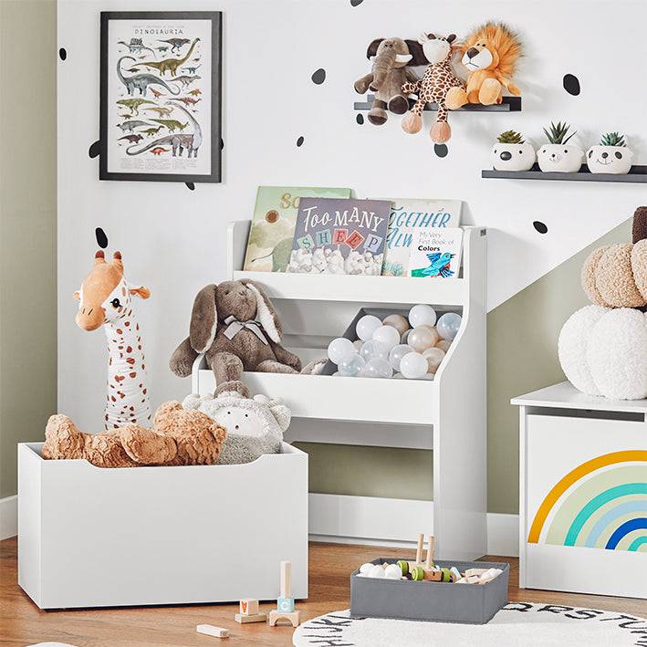 Sobuy SoBuy Kinderregal mit 2 Stoffboxen Bücherregal Spielzeugtruhe mit Rollen KMB71-W Kostenloser Versand