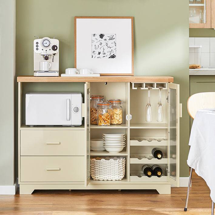 Sobuy SoBuy Sideboard mit 2 Glastüren Küchenschrank Kommode Flurschrank Beige FSB81-MI Rabatt