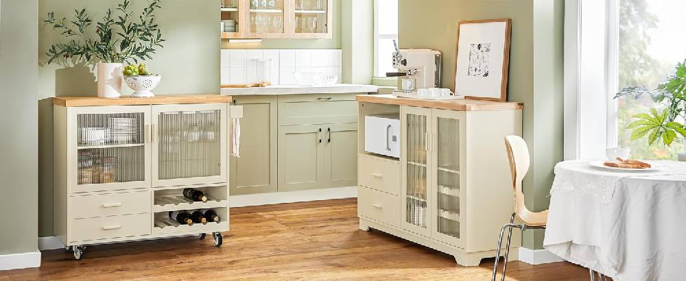 Sobuy SoBuy Sideboard mit 2 Glastüren Küchenschrank Kommode Flurschrank Beige FSB81-MI Rabatt
