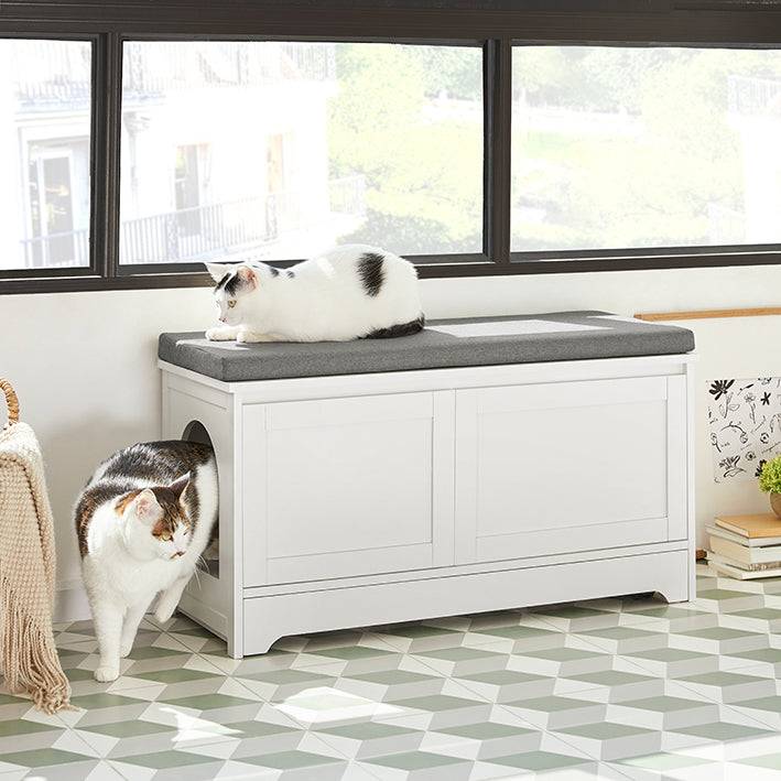 Sobuy SoBuy Katzenhaus mit Katzennäpfe Tierhaus Schuhbank mit Katzenhaus Weiß FSR136-W Exklusivangebot