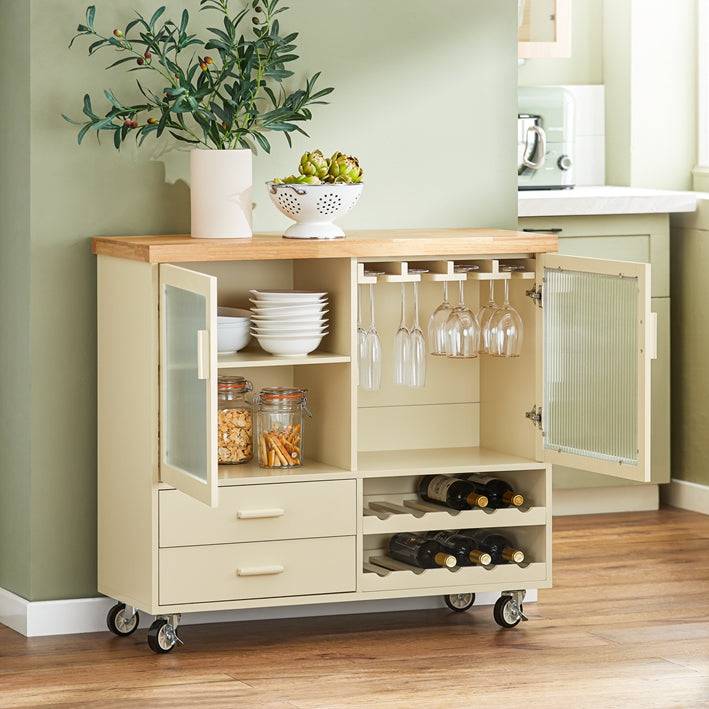 Sobuy SoBuy Küchenwagen mit Flaschenablage Kücheninsel mit Weinglashalter Küchenschrank Sideboard Beige FKW114-MI Neueste Mode