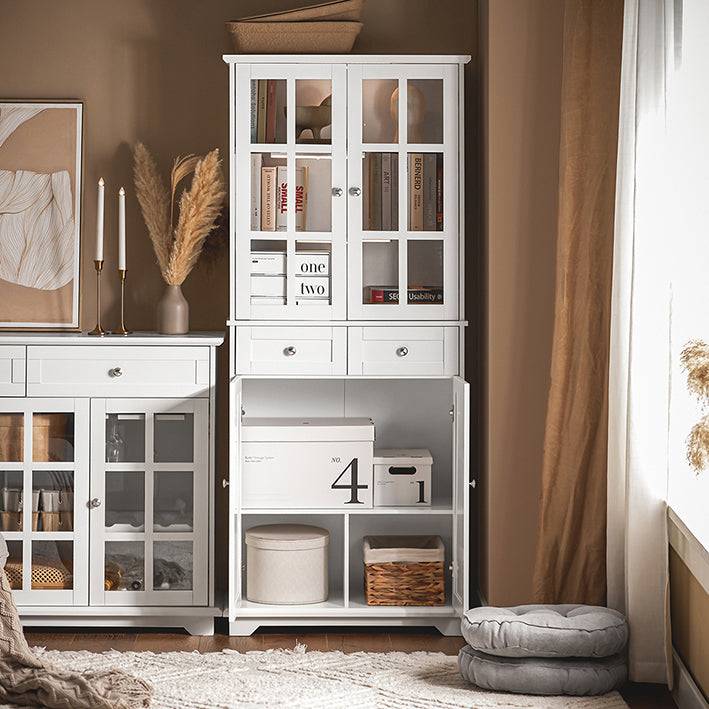 Sobuy SoBuy Küchenschrank mit Glastür Hochschrank Aufbewahrungsschrank Buffet Weiß FSB76-W Blitzangebot