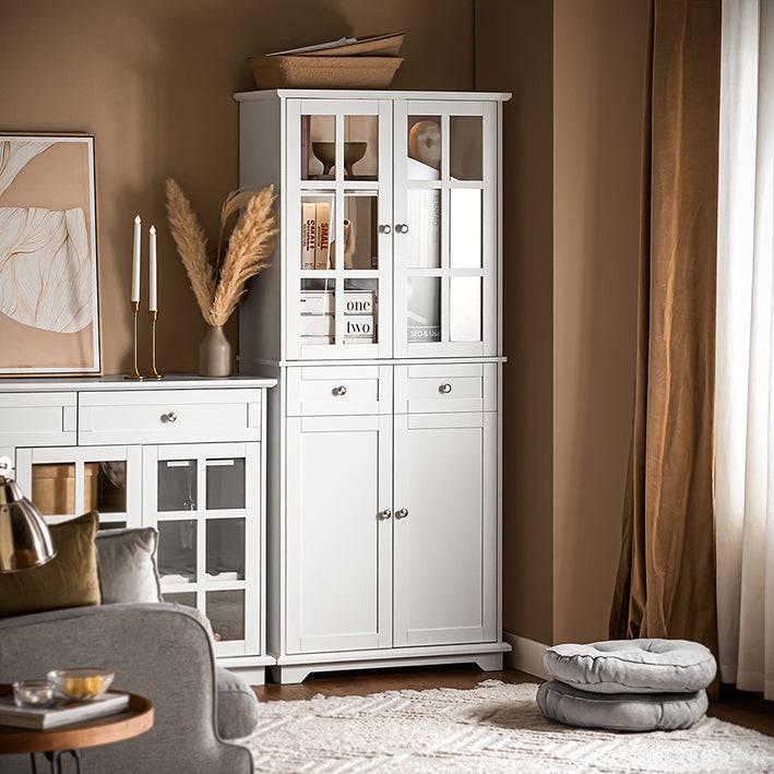 Sobuy SoBuy Küchenschrank mit Glastür Hochschrank Aufbewahrungsschrank Buffet Weiß FSB76-W Blitzangebot