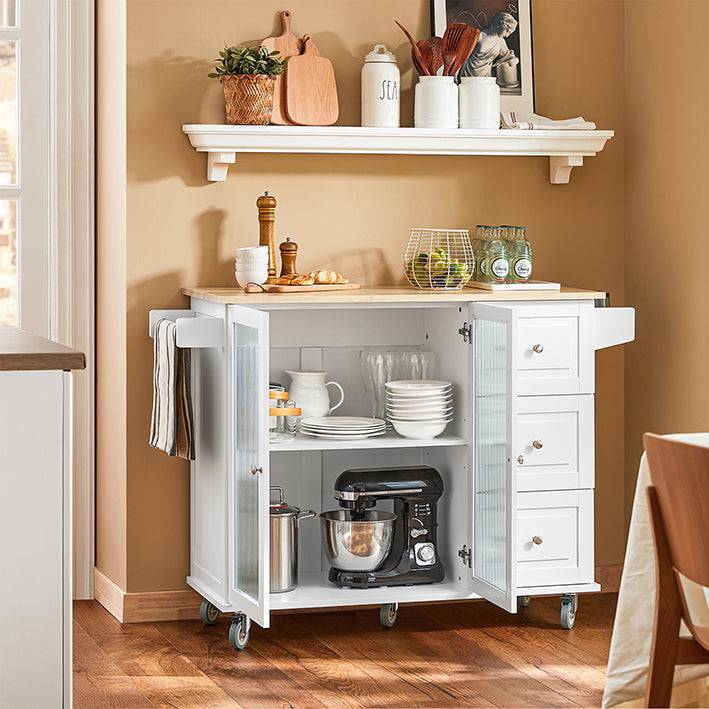 Sobuy SoBuy Küchenwagen mit Glastüren Kücheninsel mit Gewürzregal Küchenschrank Sideboard Weiß-Natur FKW120-WN Begrenzte Freigabe