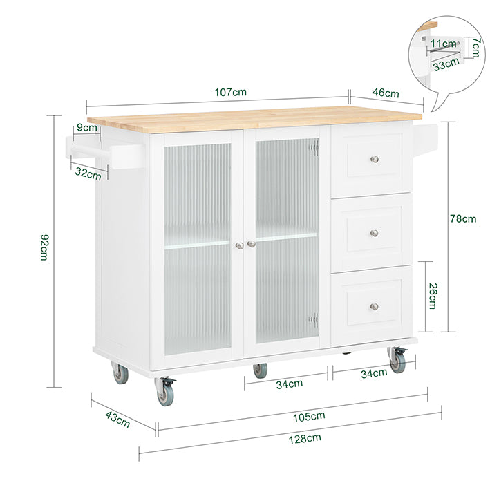 Sobuy SoBuy Küchenwagen mit Glastüren Kücheninsel mit Gewürzregal Küchenschrank Sideboard Weiß-Natur FKW120-WN Begrenzte Freigabe