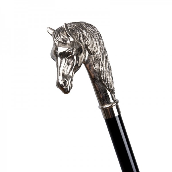 Stock Fachmann Gehstock Pferd Holzstock schwarz Kunststoffgriff verchromt