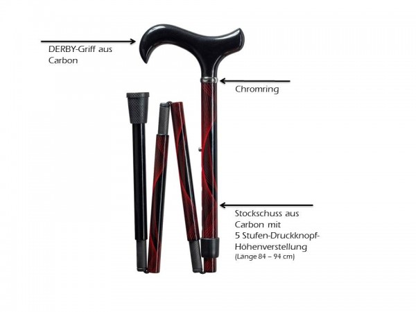 Stock Fachmann Gehstock aus Carbon Schlank Faltstock Lasershow Faltbar Höhenverstellbar Gehhilfe Spazierstock Muttertagsangebot