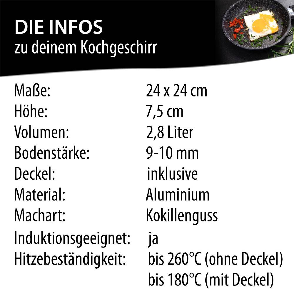 Stoneline Servierpfanne Eckig 24 cm mit Deckel Sonderangebote