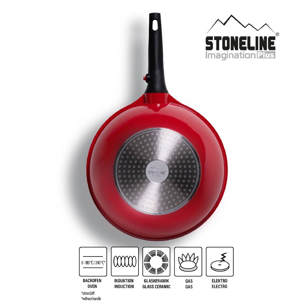 Stoneline Wokpfanne 30 cm mit abnehmbarem Griff mit Deckel - Rot Tiefpreis