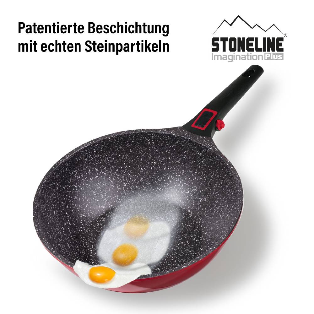 Stoneline Wokpfanne 30 cm mit abnehmbarem Griff mit Deckel - Rot Tiefpreis