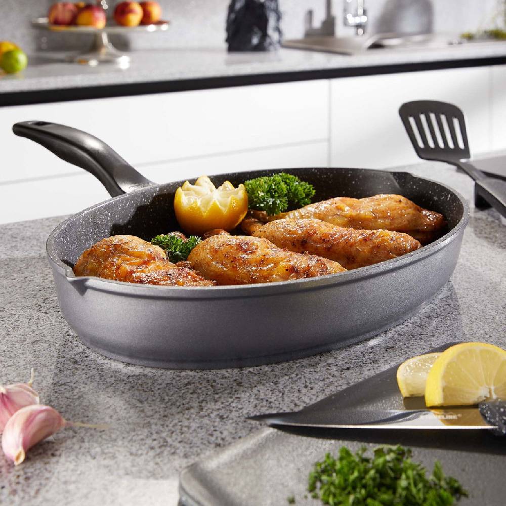 Stoneline Fisch- und Schnitzelpfanne Oval 35x24 cm mit Deckel Kostenlose Rückgabe