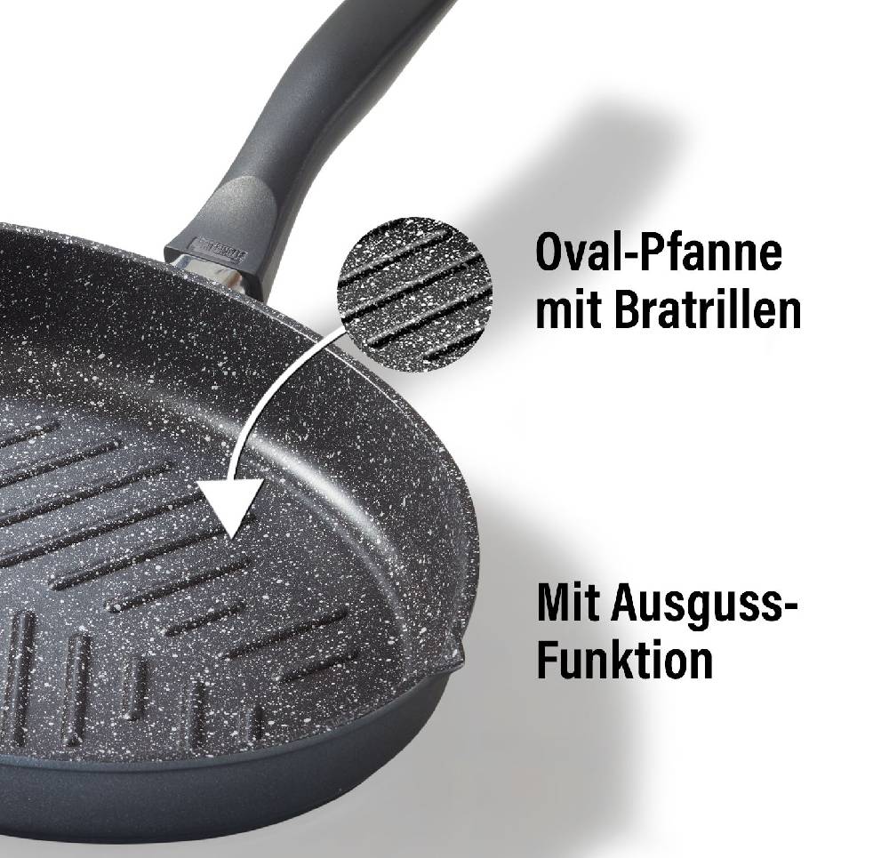 Stoneline Fisch- und Schnitzelpfanne Oval 35x24 cm mit Deckel Kostenlose Rückgabe