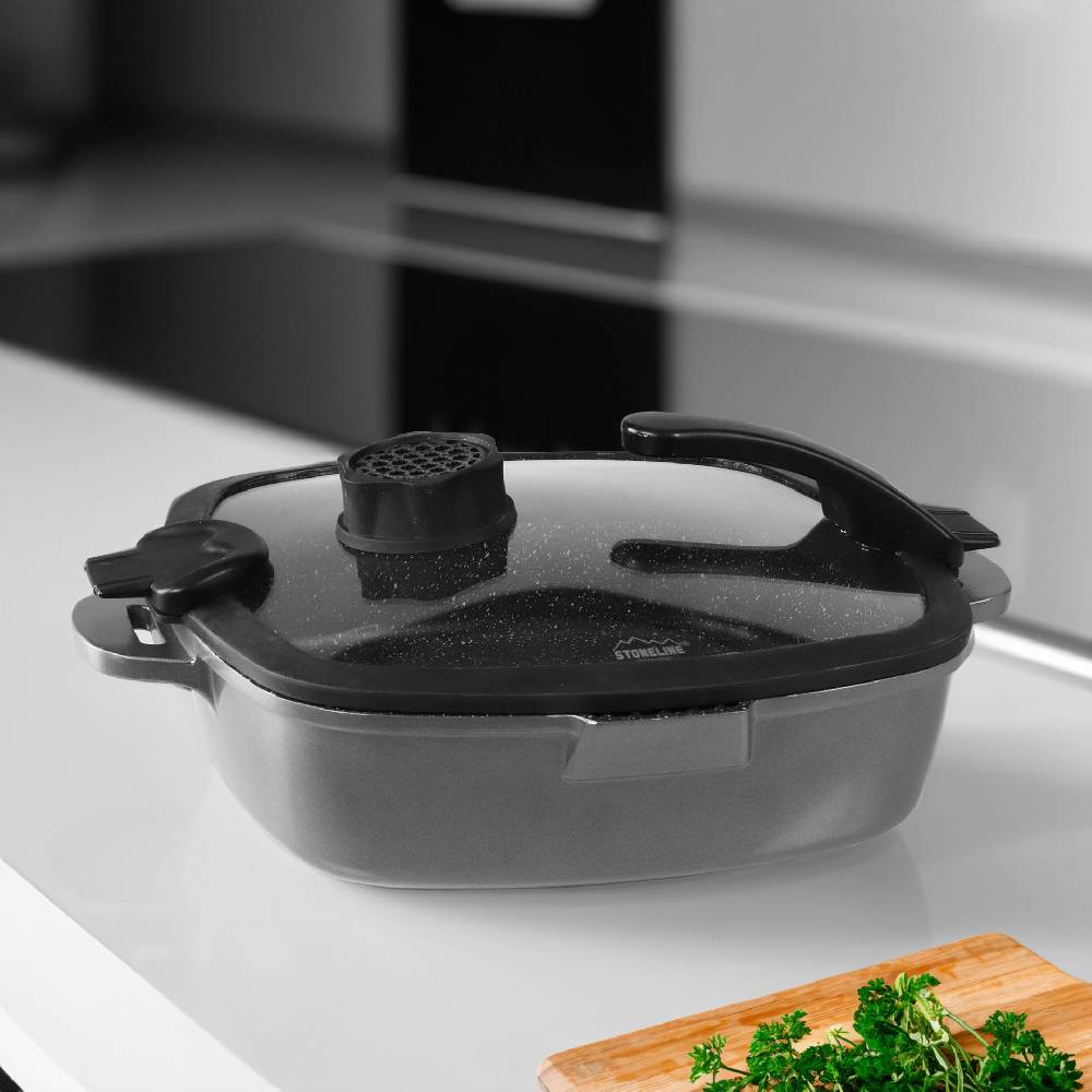 Stoneline Glasdeckel Eckig 28 cm mit SMELL WELL Funktion Schwarz Kostenloser Versand international