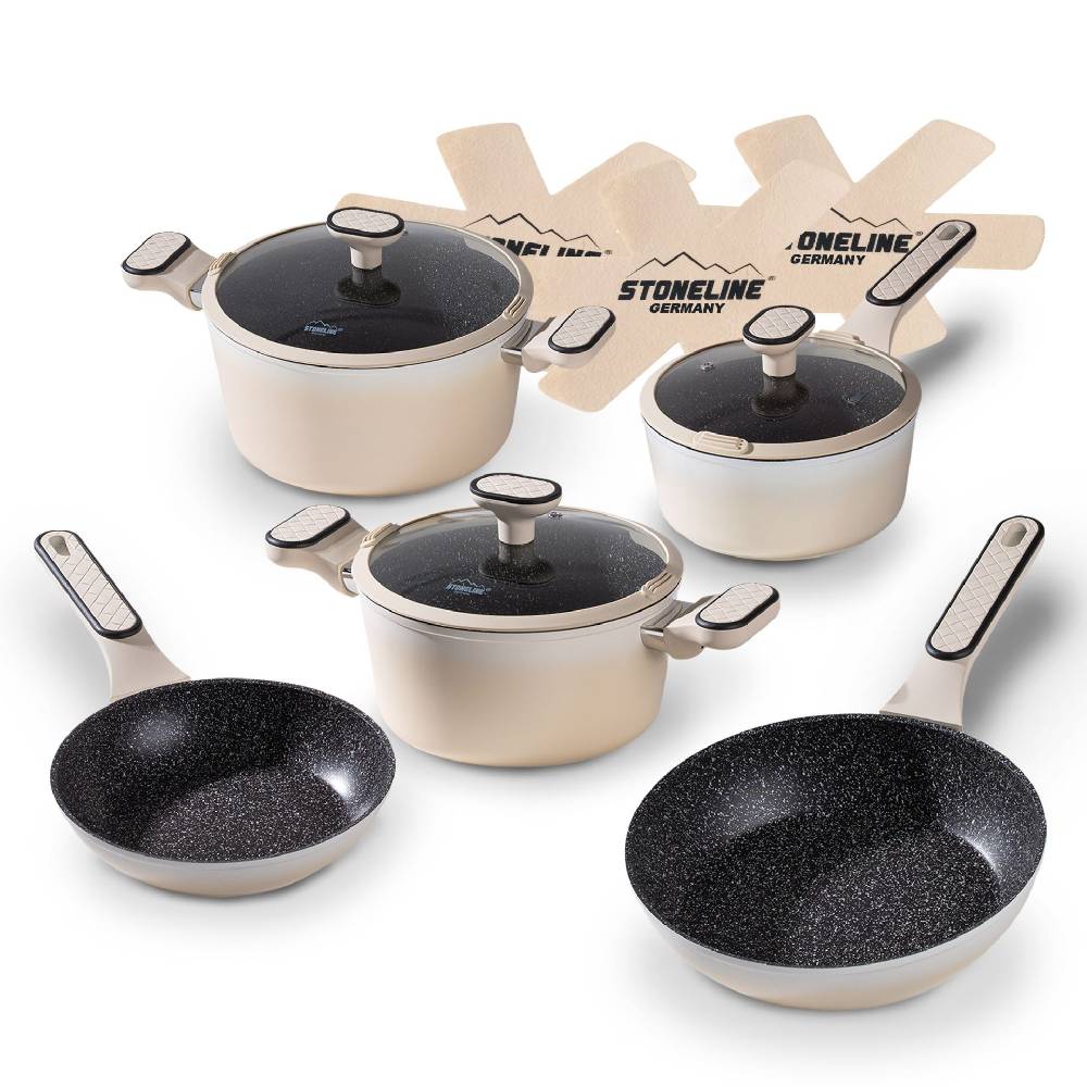 Stoneline Kochgeschirr-Set 11-teilig 18/20/24 Creme mit Deckeln Limitierter Zeitrabatt