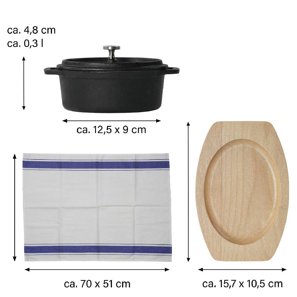 Stoneline Mini Cocotte Oval 12x8,5 cm Gusseisen, Kleiner Emaille Topf Preisnachlass