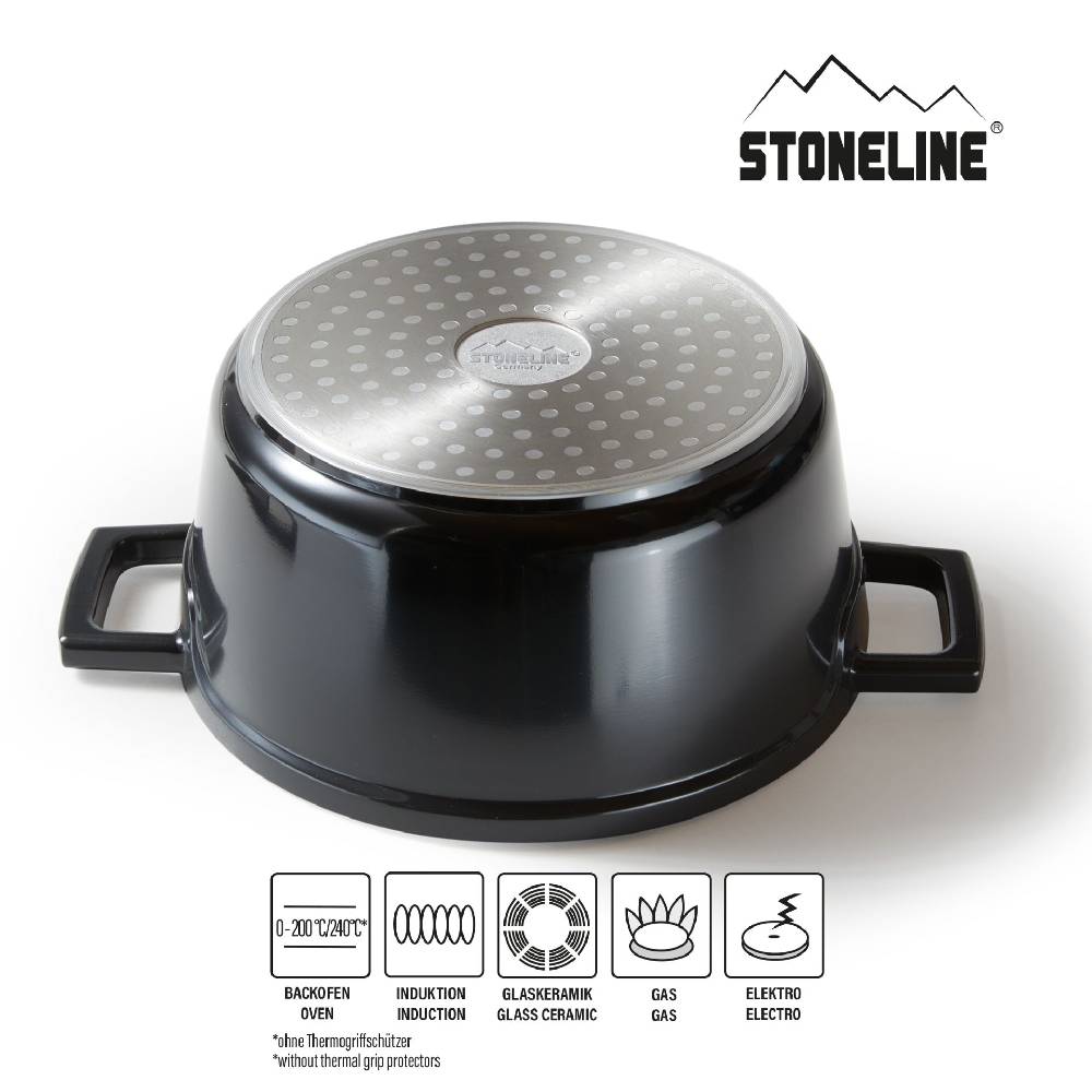 Stoneline Cocotte Bräter Rund 20 cm Schwarz mit Deckel Black Friday