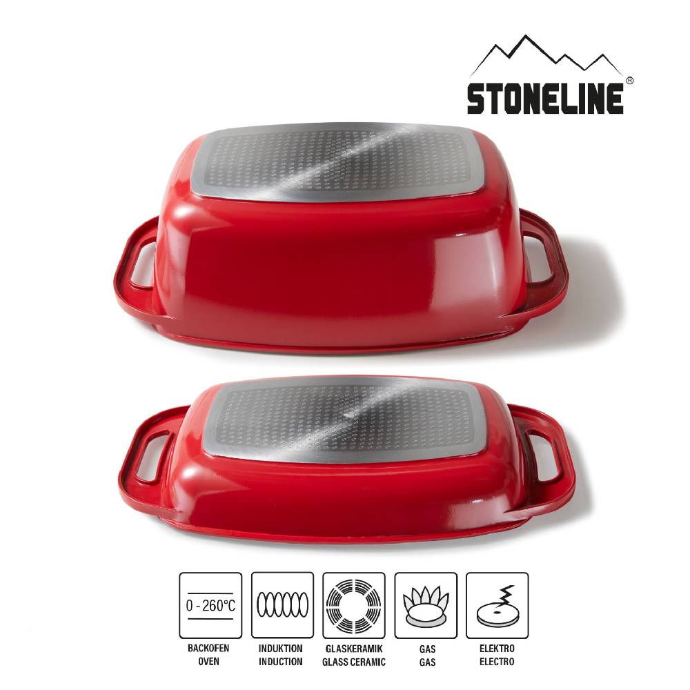 Stoneline Bräter Schmortopf 43x26 cm Rot mit Deckel Osterangebot