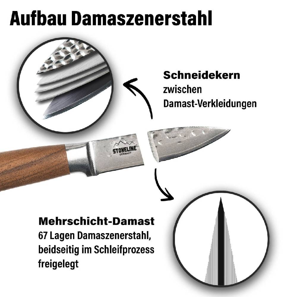 Stoneline Schälmesser 20 cm Damast - Hammerschlag zollfrei