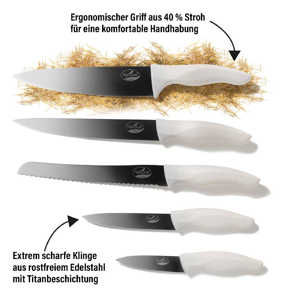 Stoneline Edelstahl Messer Set 5-teilig mit Messerblock Natur Rabatte dieses Monats