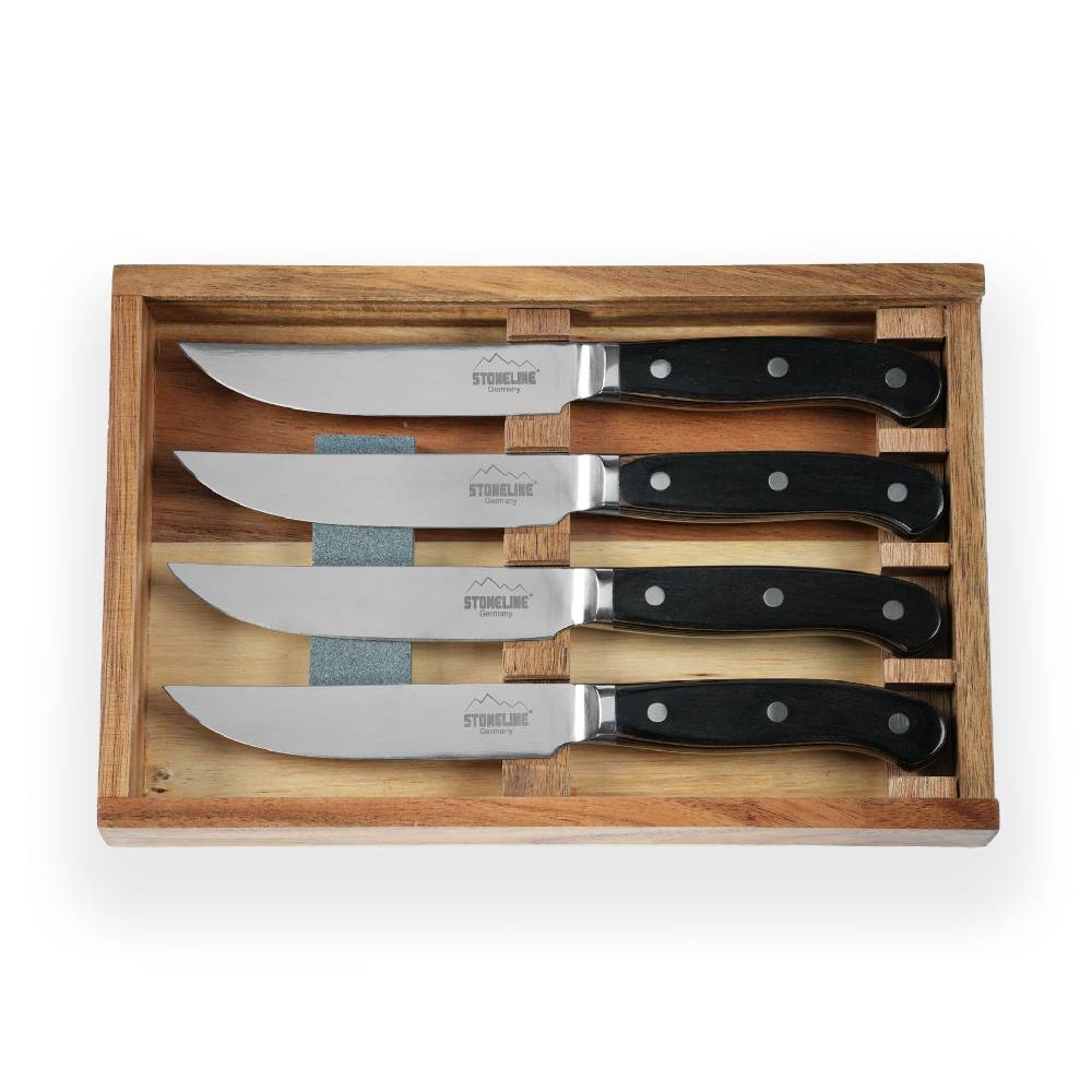 Stoneline Edelstahl Steakmesser Set 4-teilig Holzgriff Limitierter Zeitrabatt