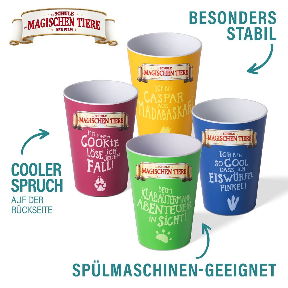 Stoneline Die Schule der Magischen Tiere Trinkbecher 250 ml rPET Set 4-teilig, mit Eichstrich Neuheiten