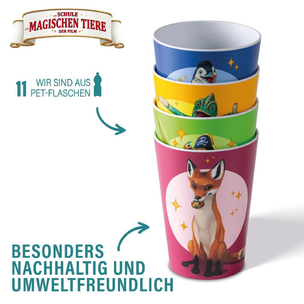 Stoneline Die Schule der Magischen Tiere Trinkbecher 250 ml rPET Set 4-teilig, mit Eichstrich Neuheiten